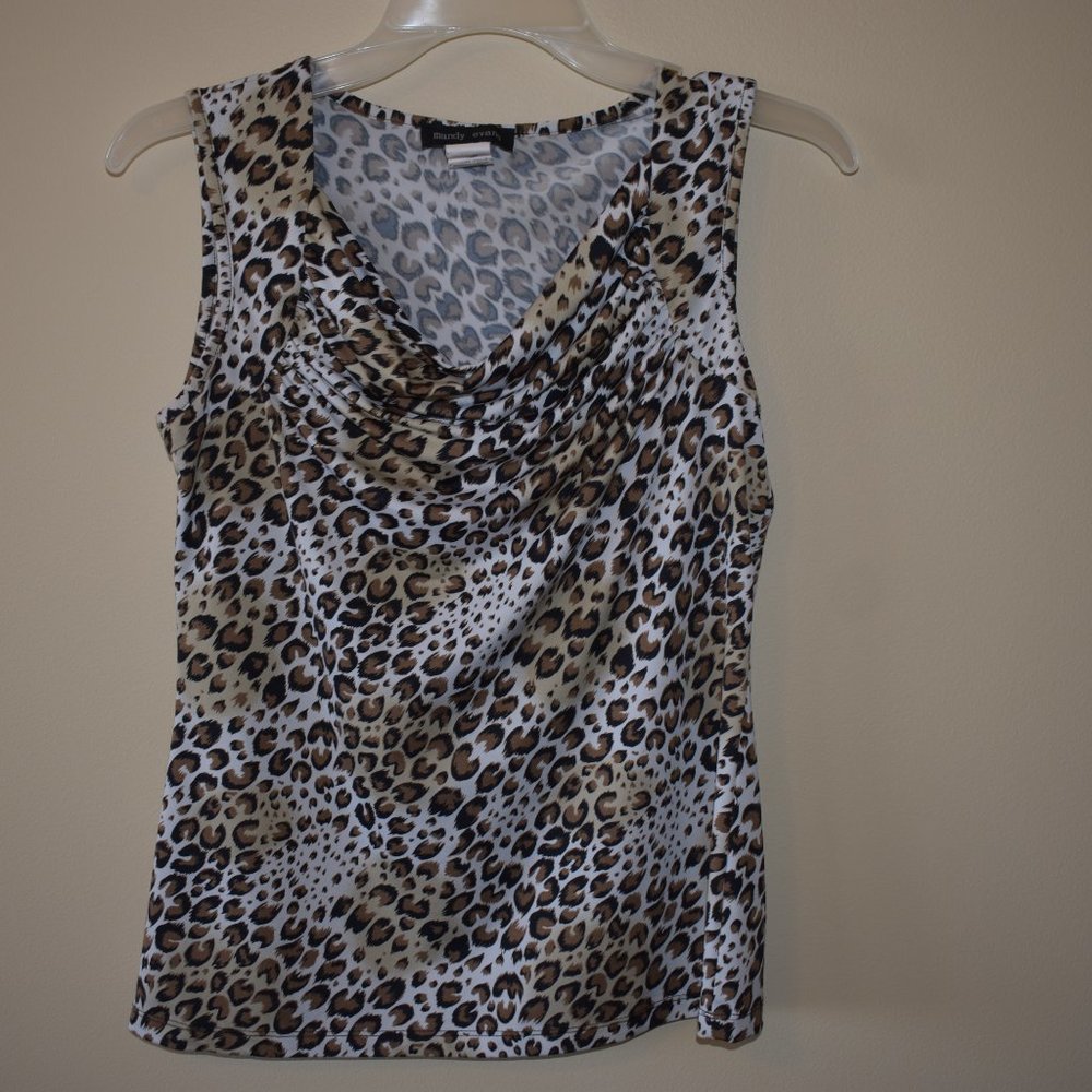 Women's Leopard Cowl Neck Sleeveless Shirt - Size Medium - Picture 7 of 8